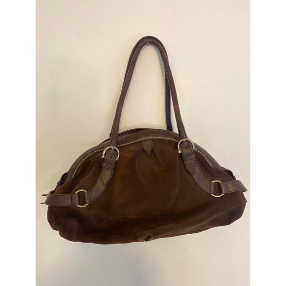 Vintage Salvatore Ferragamo Brown Suede & Leather Domed Satchel Bag - Picture 1 of 8